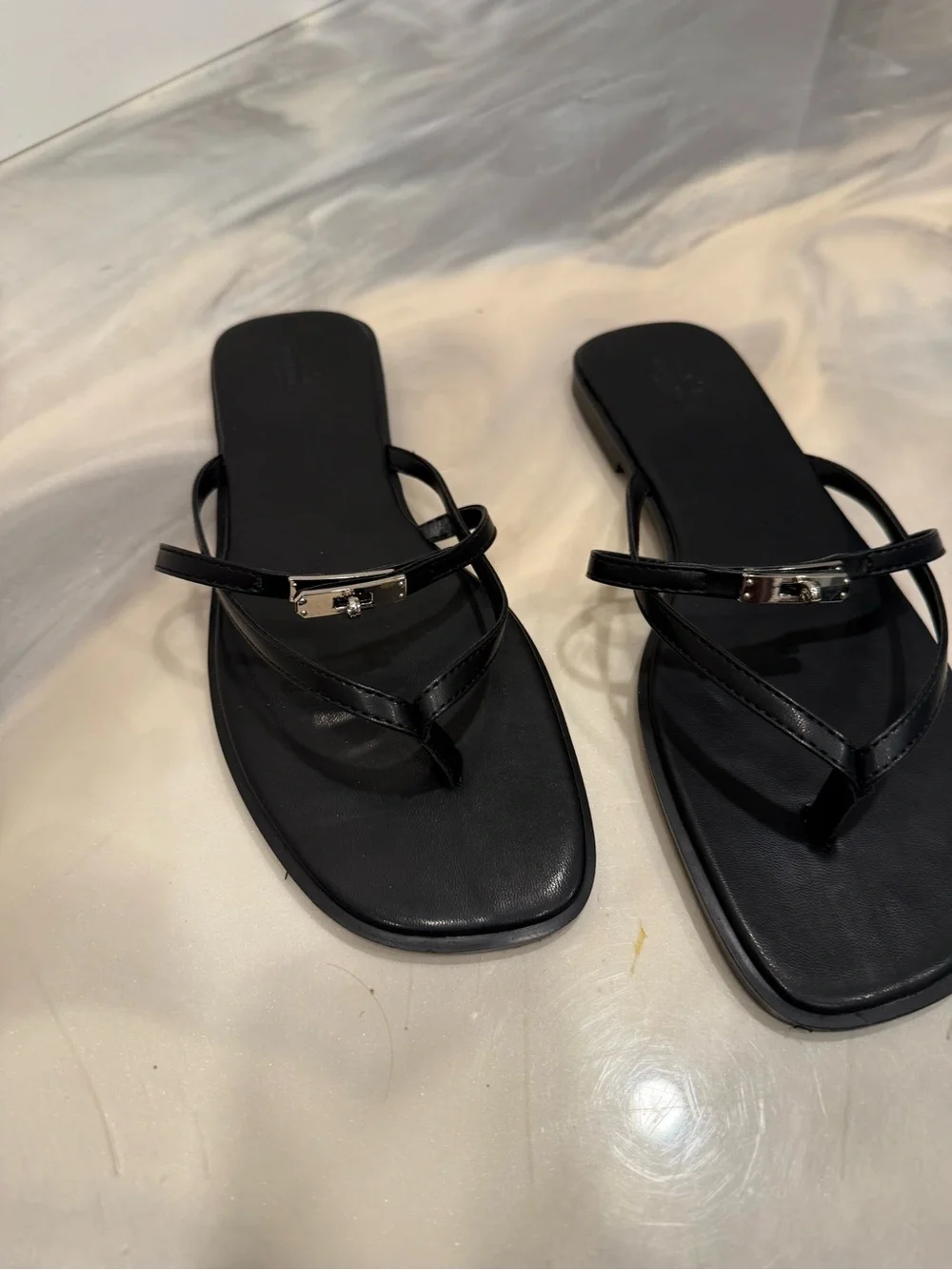 Hermes sandal Women’s Black Strappy Slide Sandals - Sleek Everyday Style